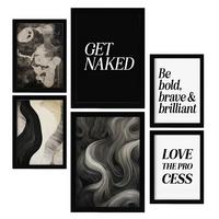 POSTER Set Mit 6 Monochromes Zitat In Vielseitiger A3 & A4 Schwarzer Rahmen - Schwarz, Papier (29/3cm) - Nacnic