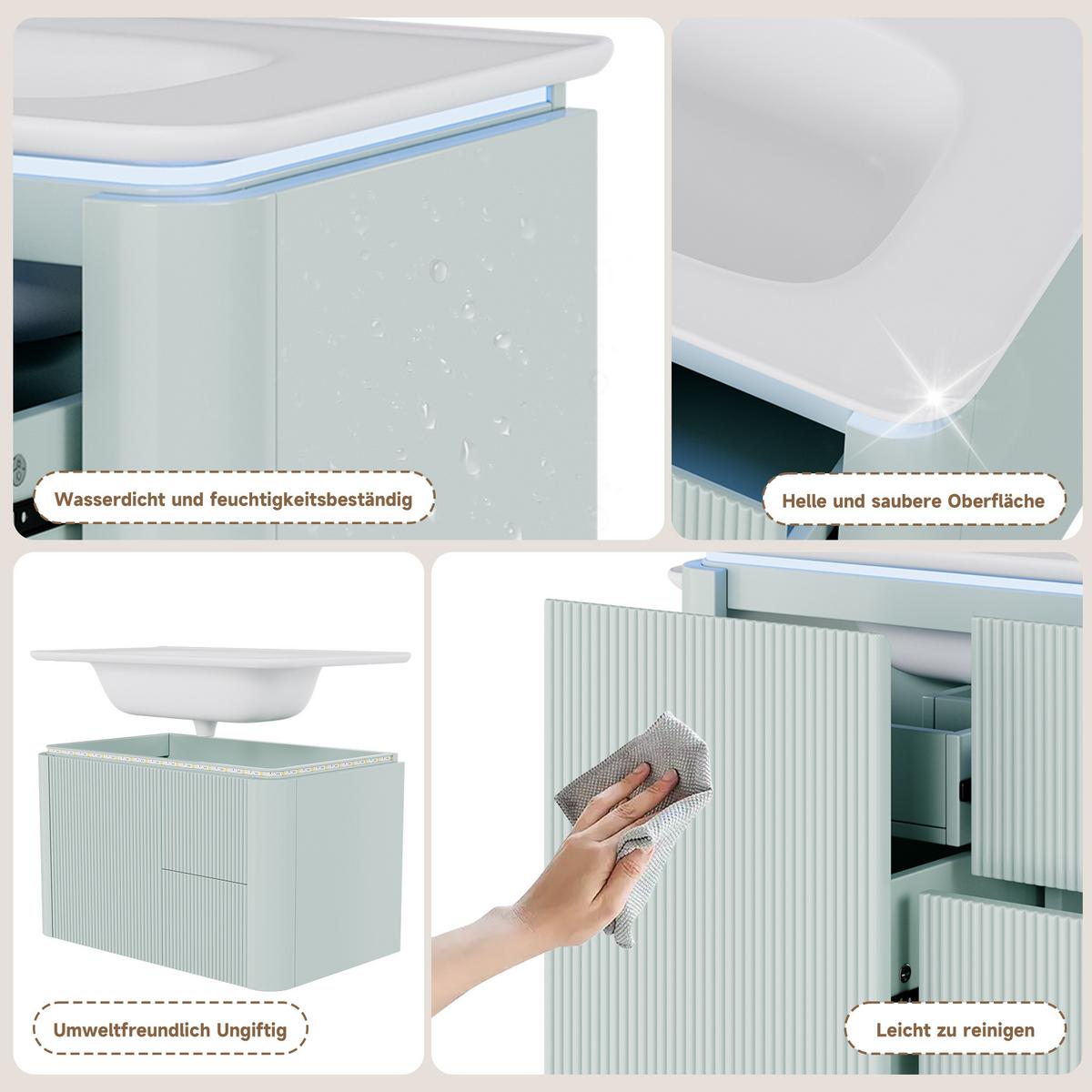 WASCHTISCHUNTERSCHRANK Grün Wandhängend mit LED-Sensor & 4 Schubladen - Grün, Holzwerkstoff (80.5/51/47.05cm) - Urban Meuble