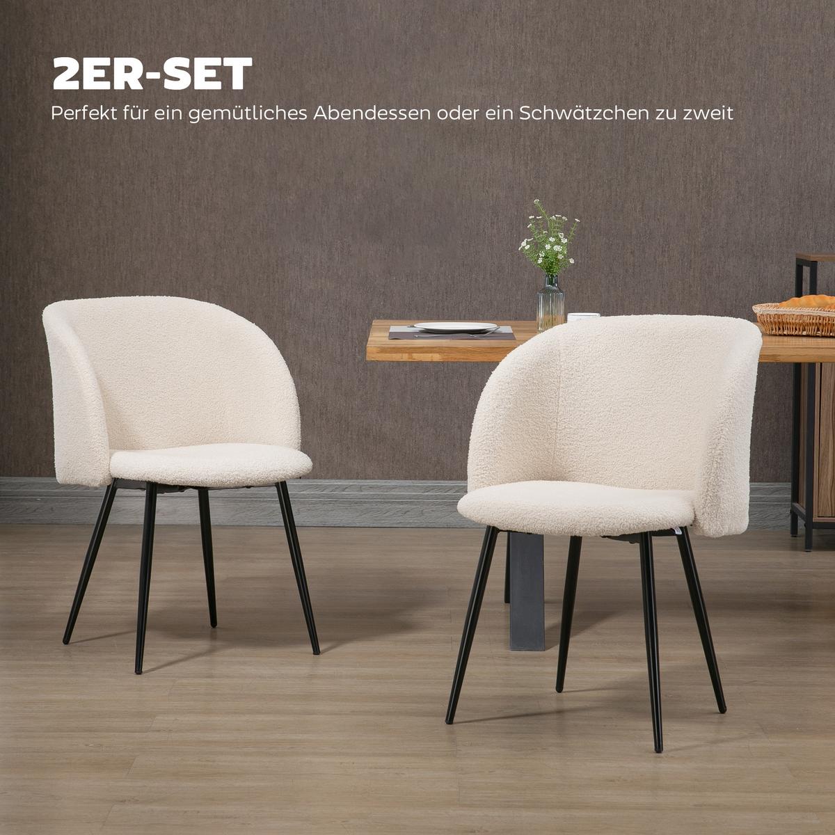 ESSSTÜHLE 2er Set Polyester Stahl Cremeweiß - Creme/Schwarz, Textil/Metall (62/80/55cm) - HOMCOM