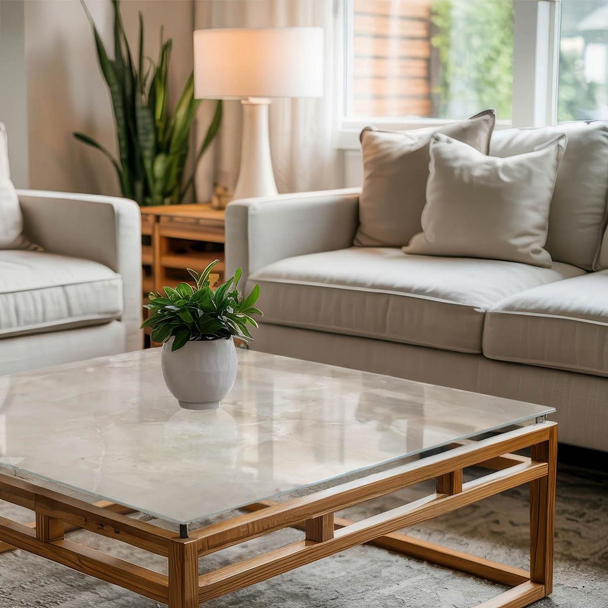TISCHPLATTE 60x60 cm Marmorstrukturmuster - Creme, Glas (0.4/60/60cm) - TULUP
