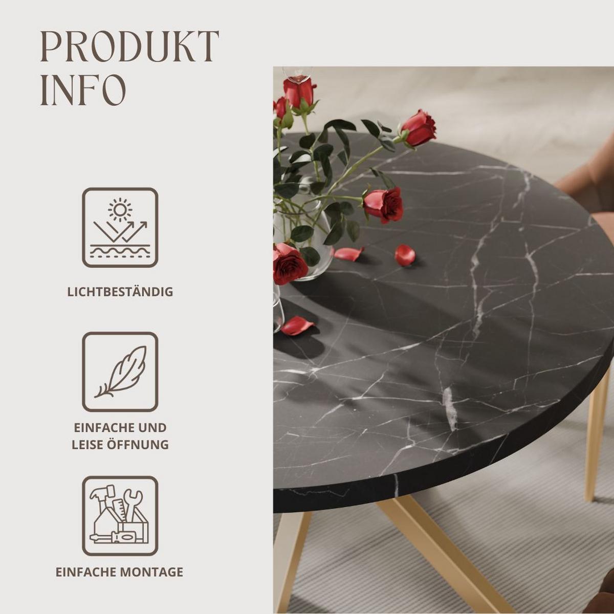 AUSZIEHTISCH MILTON 120-196/76 cm mit Metallgestell, Gold / Grigia Pietra - Goldfarben/Grau, Holzwerkstoff/Metall (120/120/76cm) - Idohome
