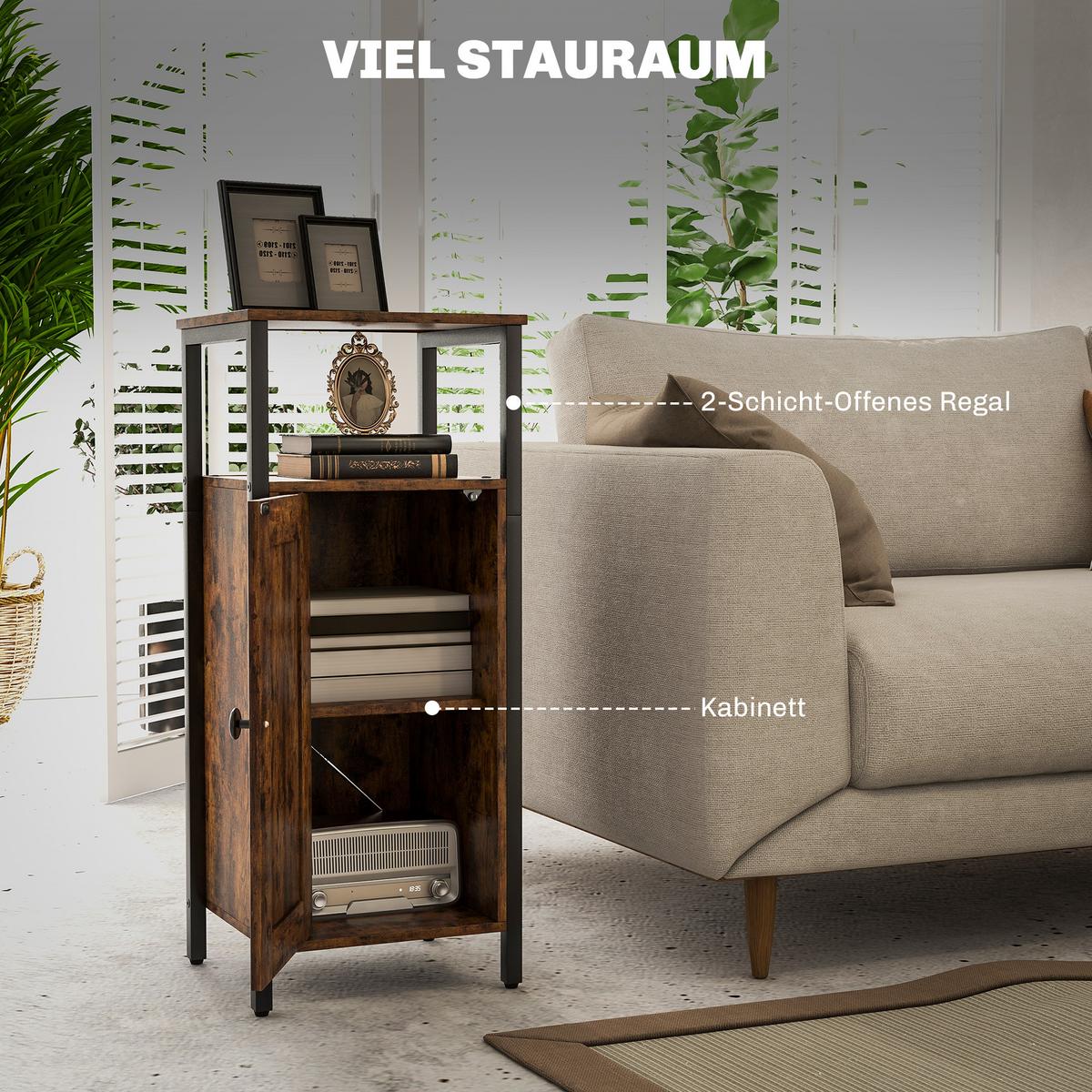 BEISTELLTISCH mit Stauraum, 2 offene Regale - Braun, Holzwerkstoff (34/30/80cm) - HOMCOM