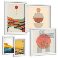 BILDER SET 5er Set - 50x50 cm & 20x30 cm & 40x60 cm Weißer Rahmen - Abstrakte Berglandschaften - Weiß, Kunststoff (40/60cm) - TULUP