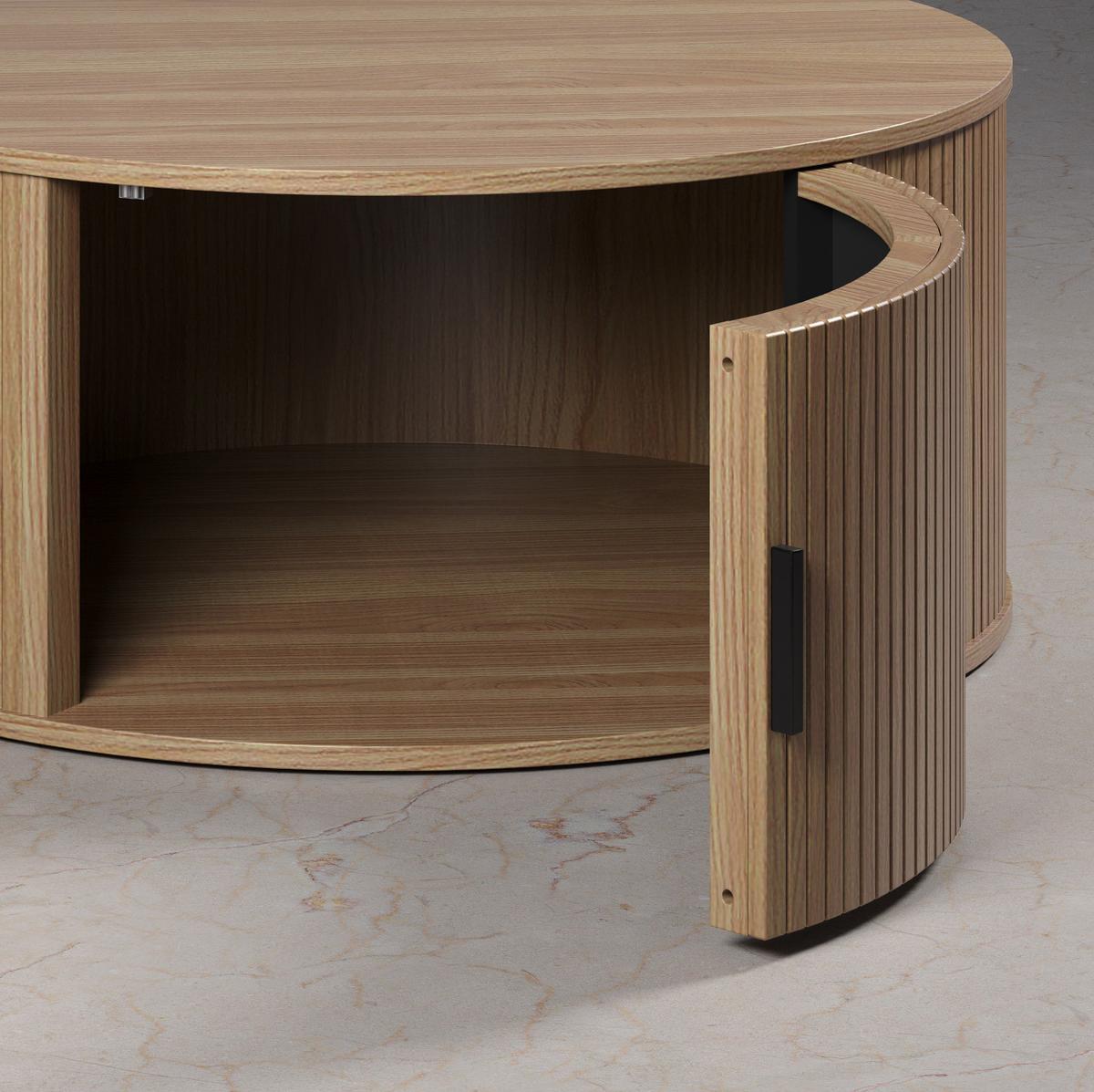 COUCHTISCH Eiche, schwarz rund 80 cm, Beistelltisch mit Stauraum - Eichefarben, Holzwerkstoff/Kunststoff (80/80/36cm) - Top.Furn