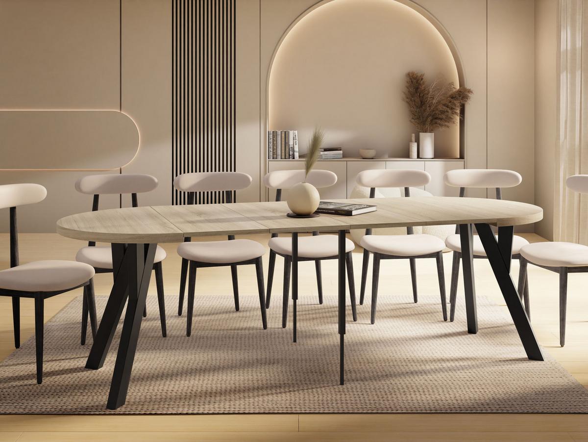 ESSTISCH Vero rund ausziehbar verlängerbar, Eiche Sonoma Hellbraun 100-300/100/77 cm - Schwarz/Sonoma Eiche, Holz/Holzwerkstoff (100/300/77cm) - WFL GROUP