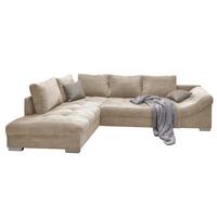 ECKSOFA mit Schlaffunktion, Wellenunterfederung, Ottomane links B298/T202/H84 cm, Liegefl. 154x227 cm, Cord Beige / 17204 - Beige/Silberfarben, Holzwerkstoff/Textil (298/202cm) - luma-home