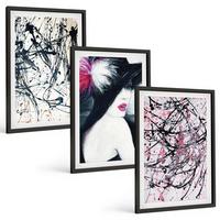 BILDER SET 3er Set - 40x60 cm Schwarzer Rahmen - Abstrakte Farbmuster Hut - Schwarz, Kunststoff (40/60cm) - TULUP
