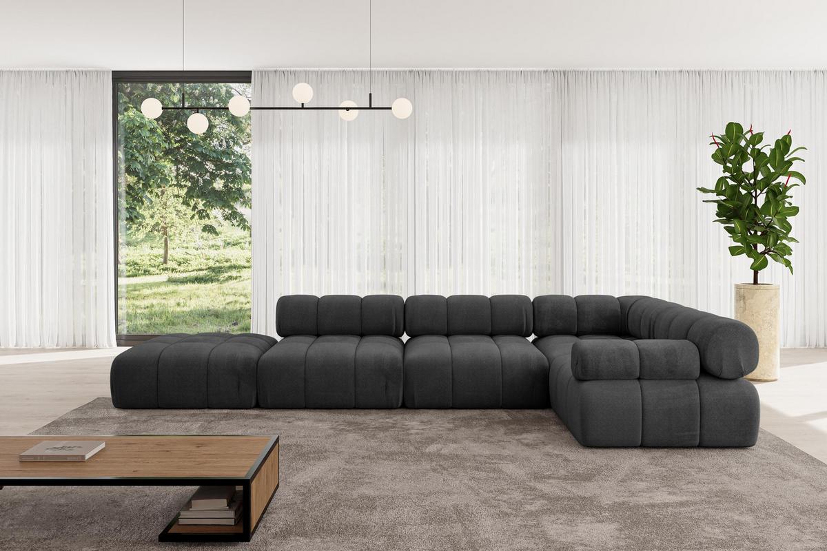 ECKSOFA modulares Sofa Felto-L2 - 380x190x70 cm Schwarz Velours - Schwarz, Holzwerkstoff/Textil (380/190cm) - ALTDECOR
