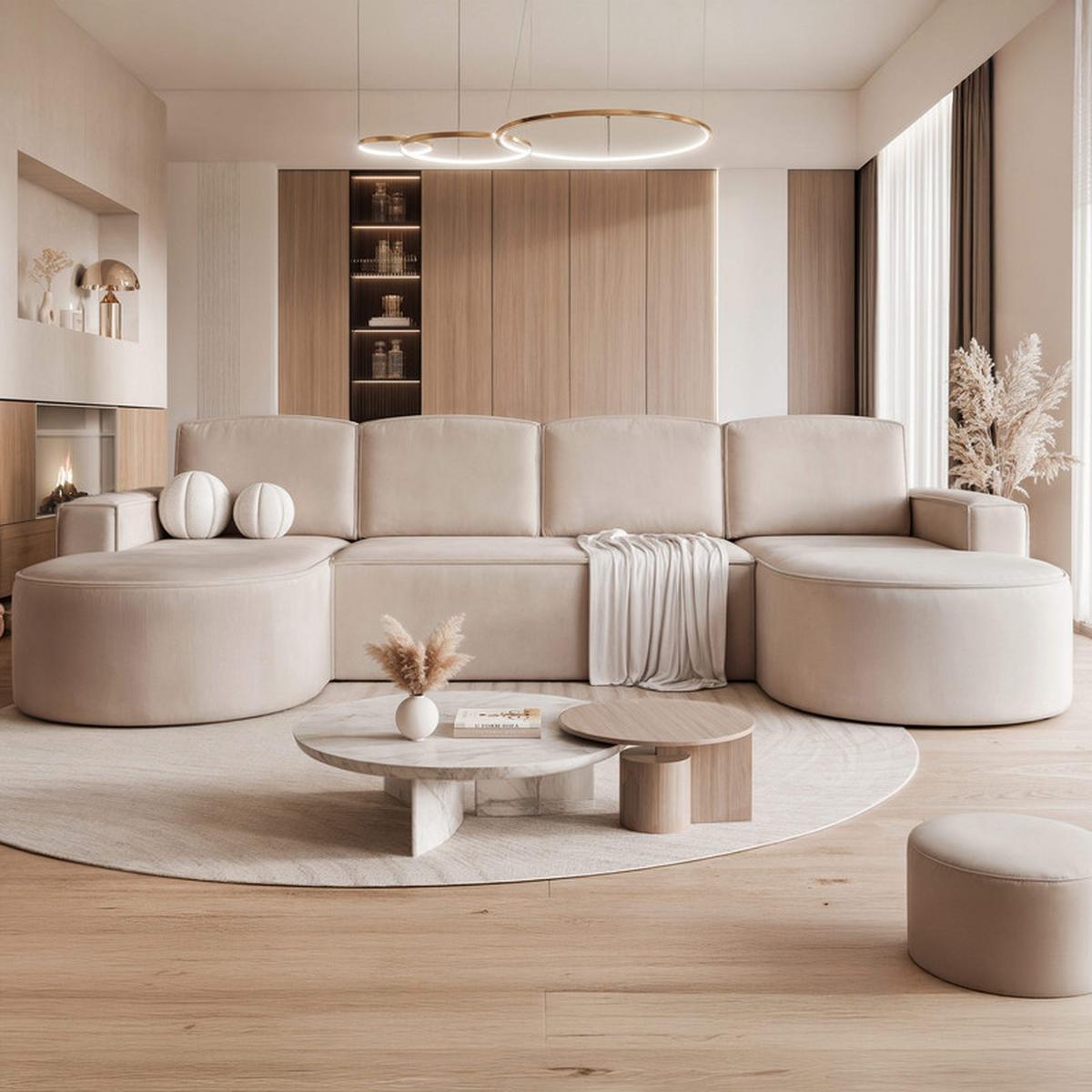 WOHNLANDSCHAFT SOFIA mit Schlaffunktion und Bettkasten Beige - Beige, Textil (316/88/157cm) - Idohome
