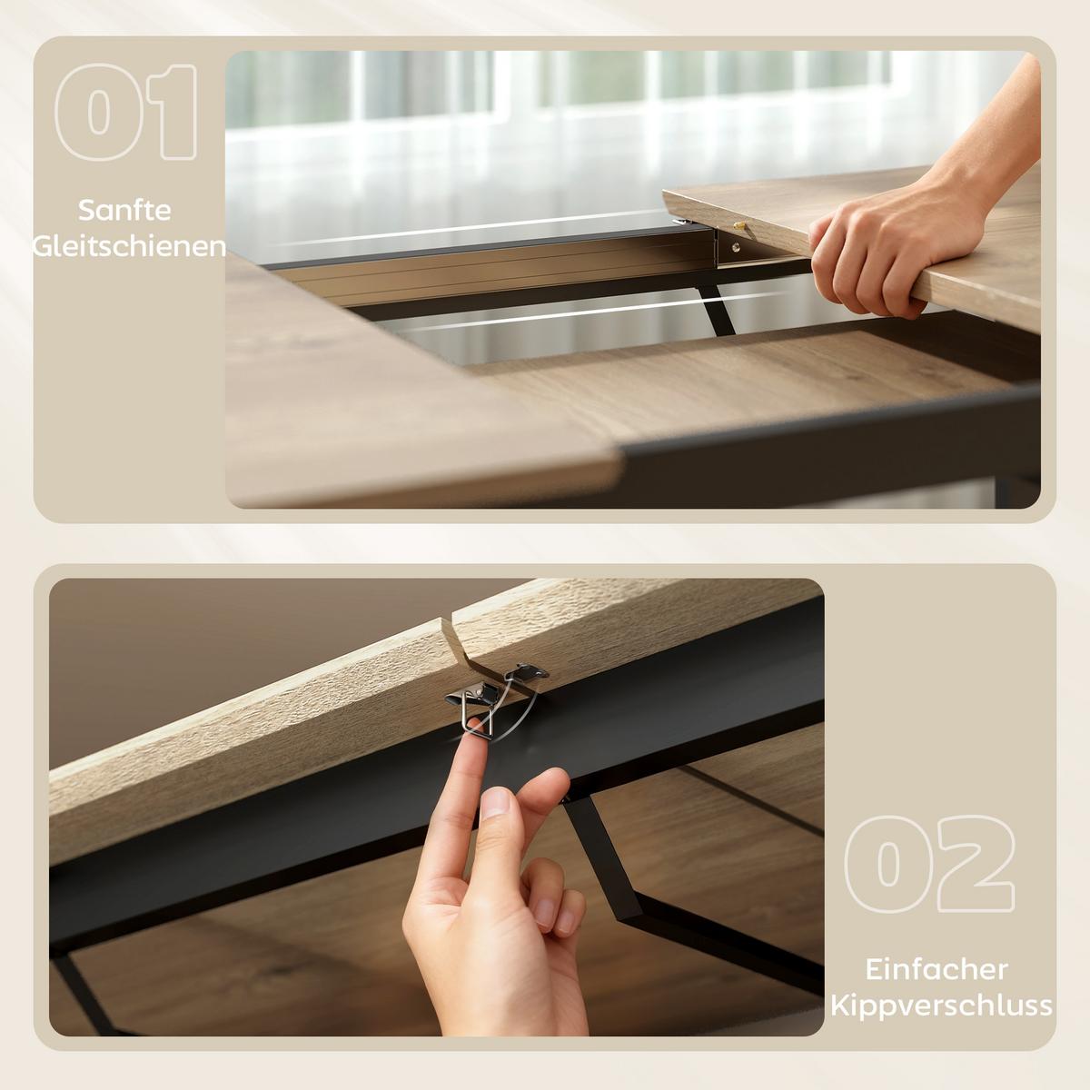 AUSZIEHBARER-ESSTISCH MDF Stahl Naturholz - Schwarz/Naturfarben, Holzwerkstoff/Metall (180/80/75cm) - HOMCOM