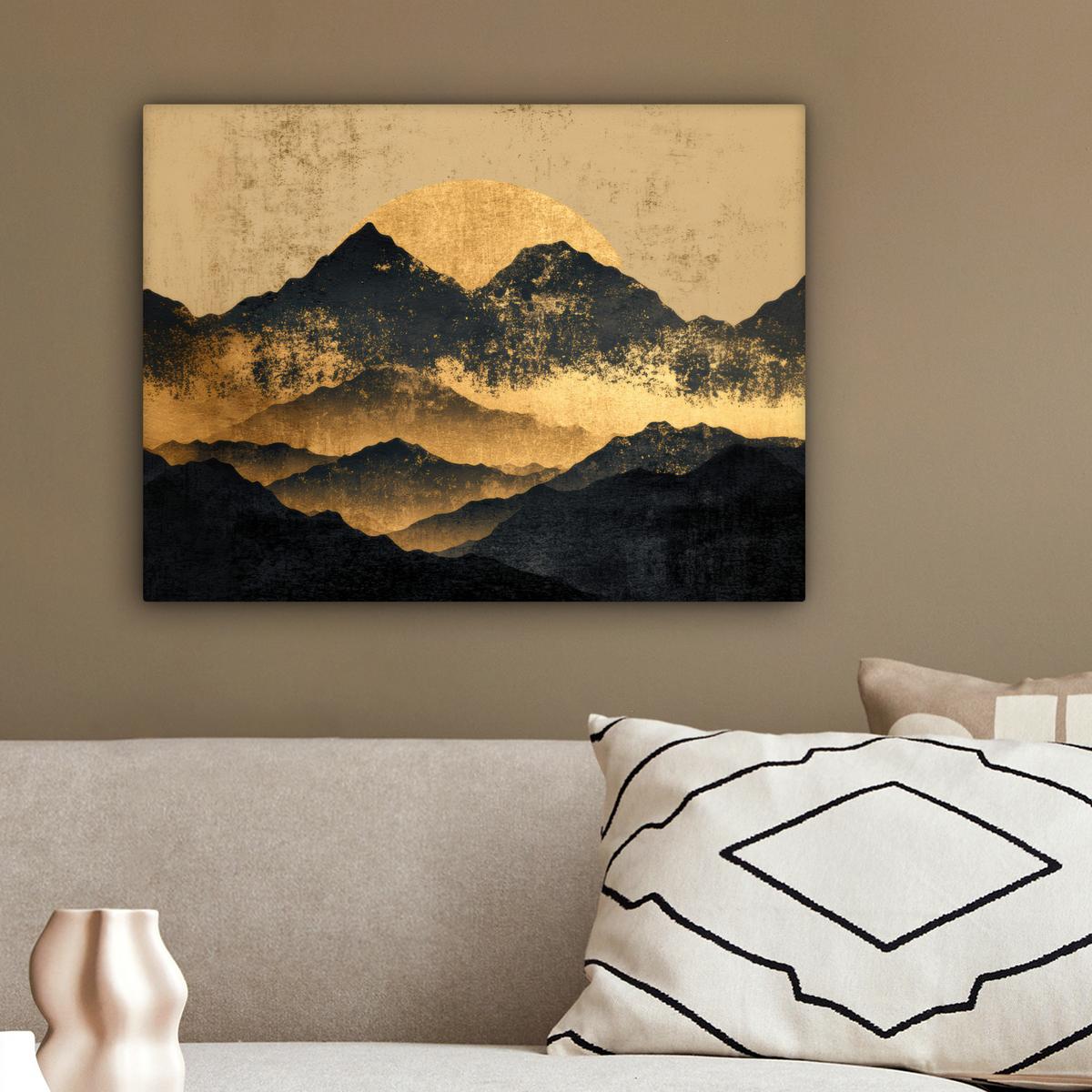 LEINWANDBILD Goldene Berge bei Mondschein Wandbild 40x30 cm - Goldfarben, Textil (40/30cm) - MuchoWow