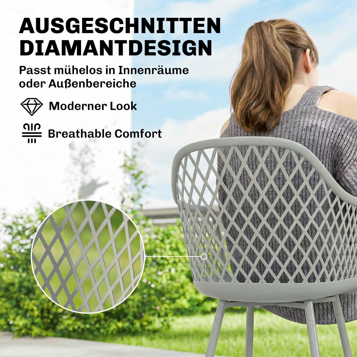 GARTENSTÜHLE 4er Set Metall Kunststoff Grau - Grau, Kunststoff/Metall (51/84/56cm) - Outsunny