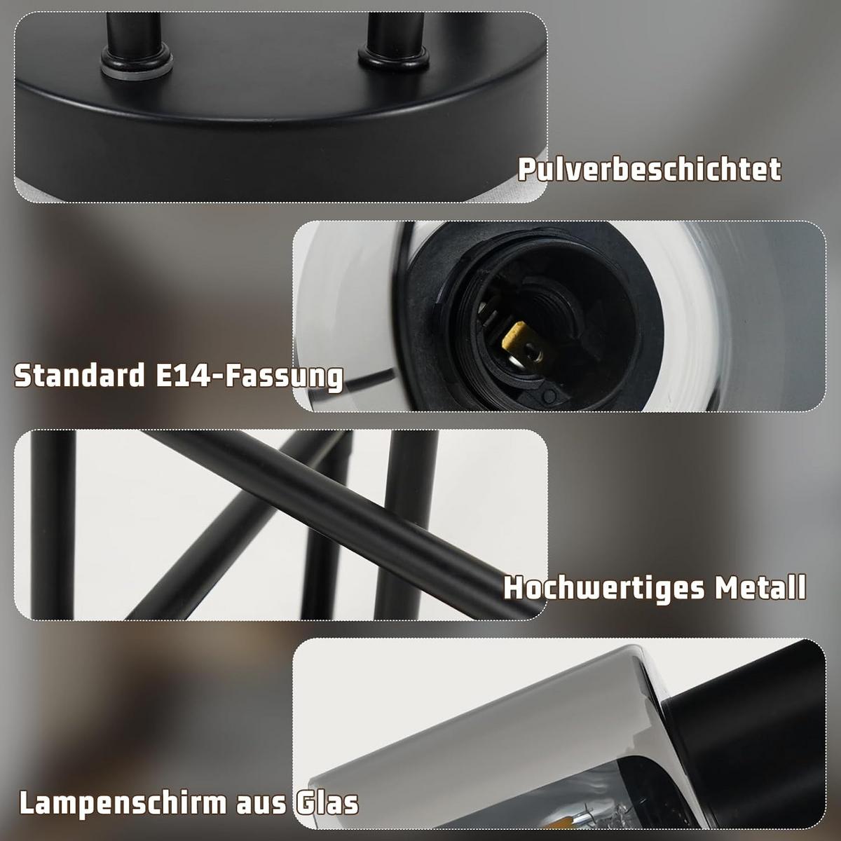 DECKENSTRAHLER Kerzia 24.5/15/74.2 cm - Schwarz, Metall (74.2/24.5/15cm) - ZMH