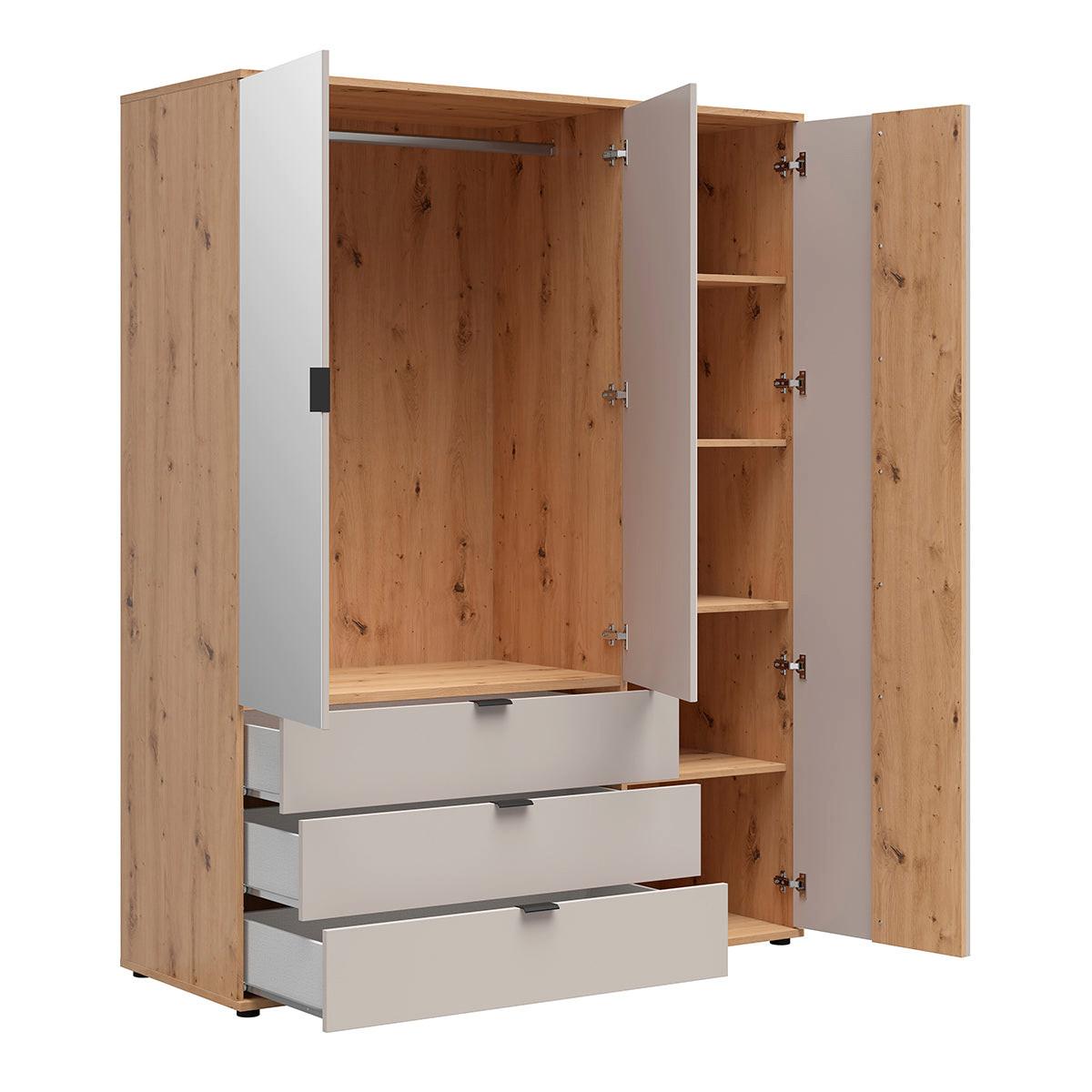 SCHRANK 3 Türen Ezra Kaschmir und Holz - Beige, Holzwerkstoff (150.5/195.5/56cm) - Petits-meubles