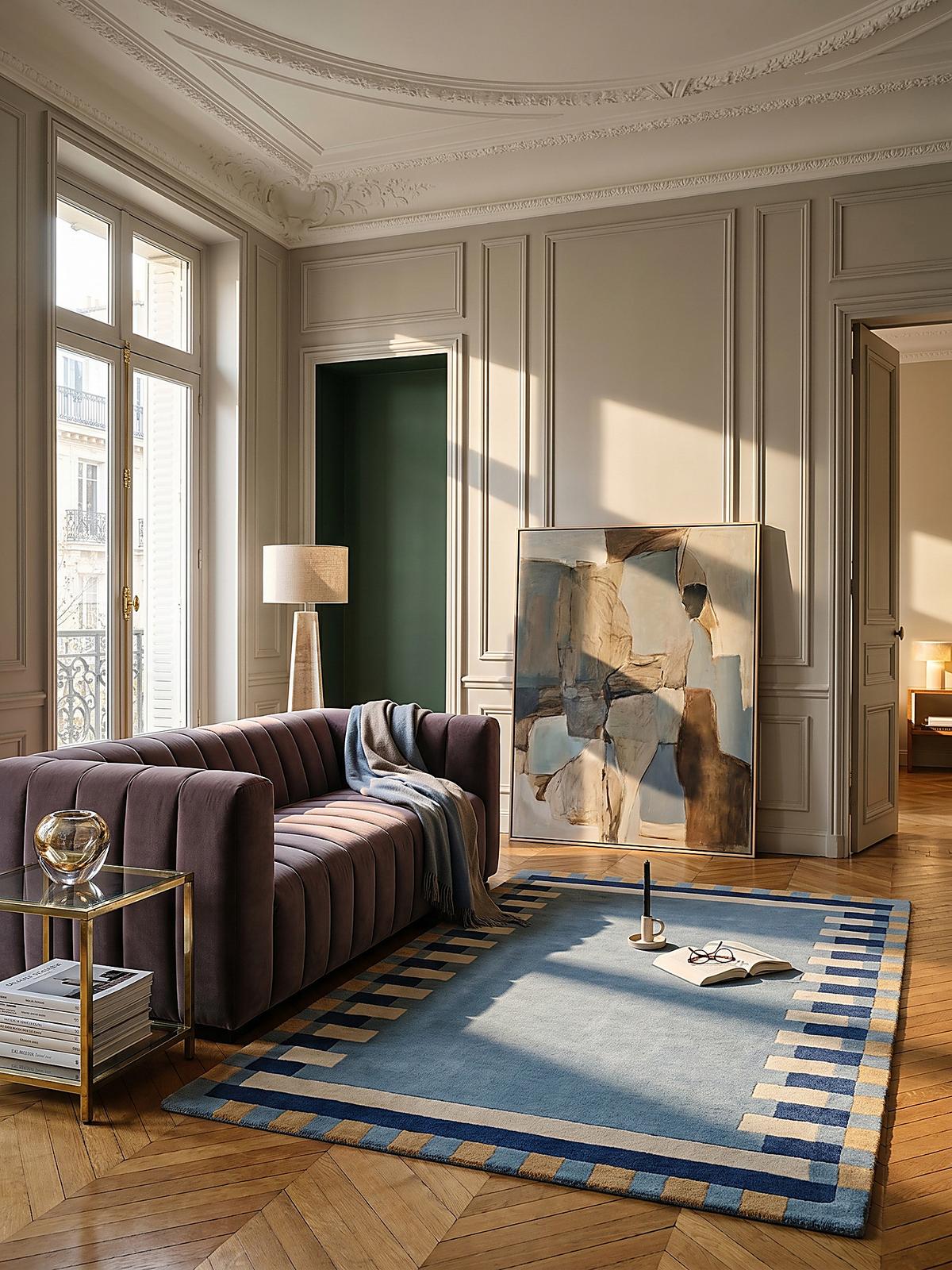 WOLLTEPPICH WENSUM, geometrisch, Blau-Gelb, 200 x 290 cm - Blau, Textil (290/200cm) - KADIMA DESIGN