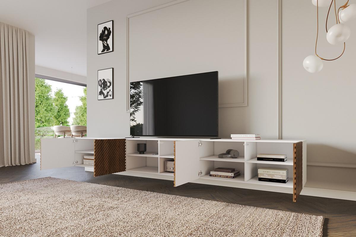 LOWBOARD ZENO-W 3x100x40x40 cm - Weiß / Katania - Eiche Wotan, Holzwerkstoff (300/40/40cm) - ALTDECOR