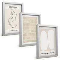BILDER SET 3er Set - 20x30 cm Silberner Rahmen - Linien, Formen, Beige, Weiß - Silberfarben, Kunststoff (20/30cm) - TULUP