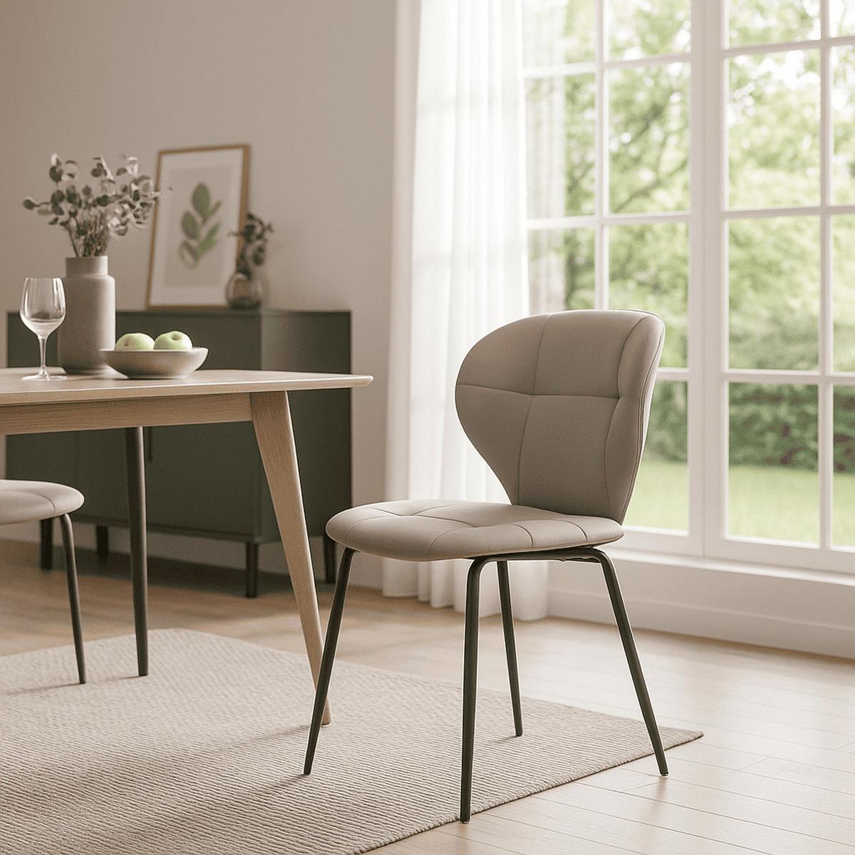 STÜHLEN (Set aus 2) mit schwarzen metallbeinen - maura 50/57,5/49 cm - Beige, Kunststoff (57.5/49/50cm) - Calicosy