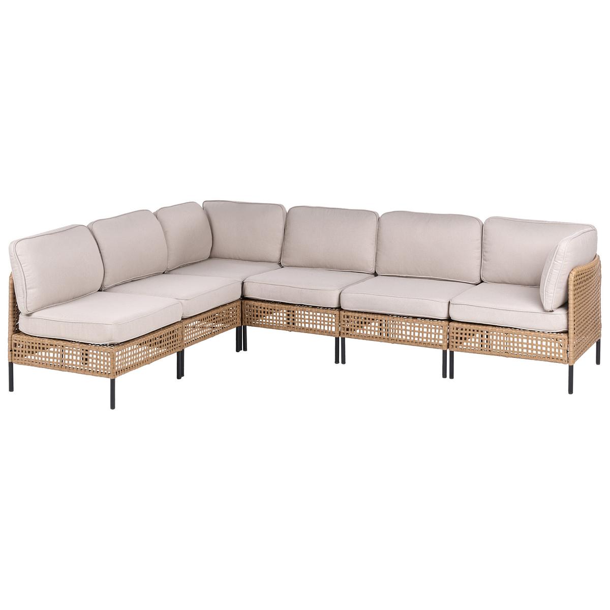 GARTEN-ECKSOFA mit Tisch 6-Sitzer modular Polyrattan Hellbeige Omegana - Beige/Schwarz, Kunststoff (276/207cm) - Beliani