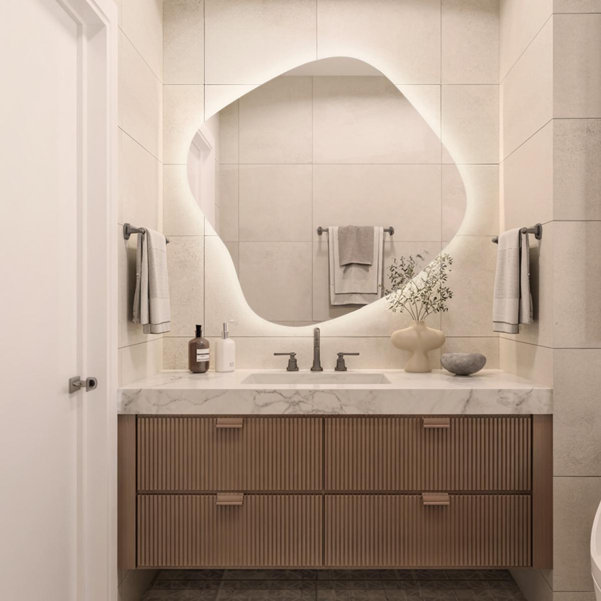 LED SPIEGEL 77 x 76,6 cm Asymmetrisch Warmweiß 3000K - Transparent, Glas (77/76.6/0.4cm) - TULUP