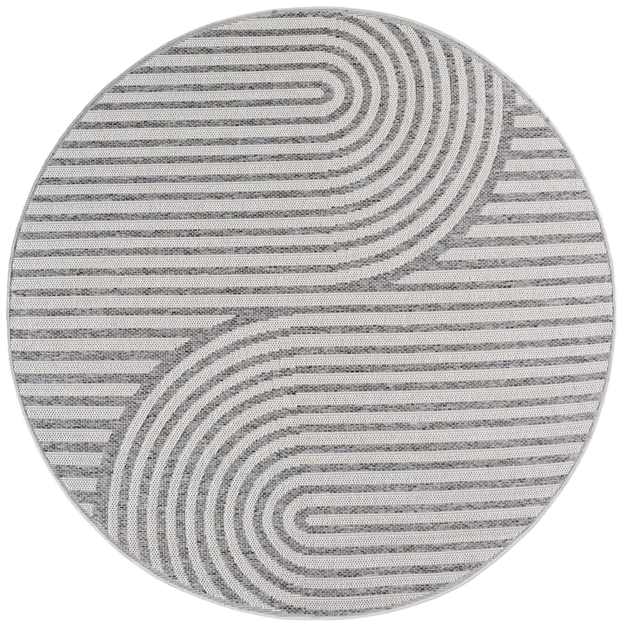 TEPPICH Outdoor VENTOUX in Grau, im Boho-Stil, Ø 120 cm - Grau, Textil (120/120cm) - KADIMA DESIGN