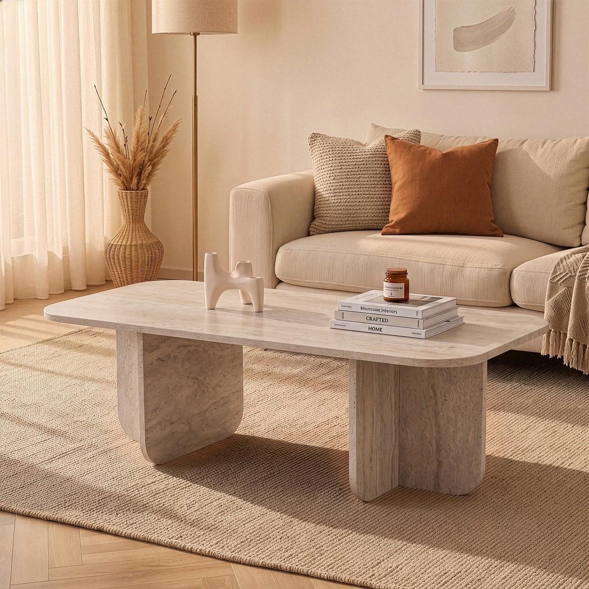 COUCHTISCH RECHTECKIG abgerundete kanten 41,4/120/60 cm - Beige, Holzwerkstoff (120/60/41.4cm) - Calicosy