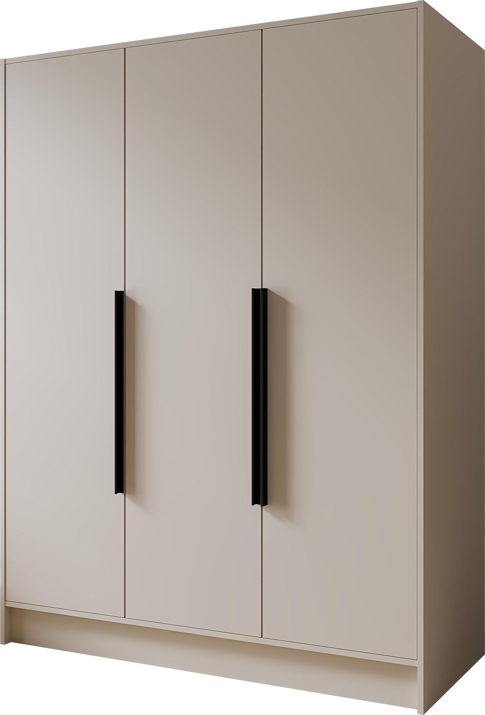 KLEIDERSCHRANK Mono Bis im Skandi-Stil, Drehtüren mit Schwarze Metallgriffe, Kaschmir 150/200/51 cm - Kaschmir/Beige, Holzwerkstoff (150/200/51cm) - WFL GROUP
