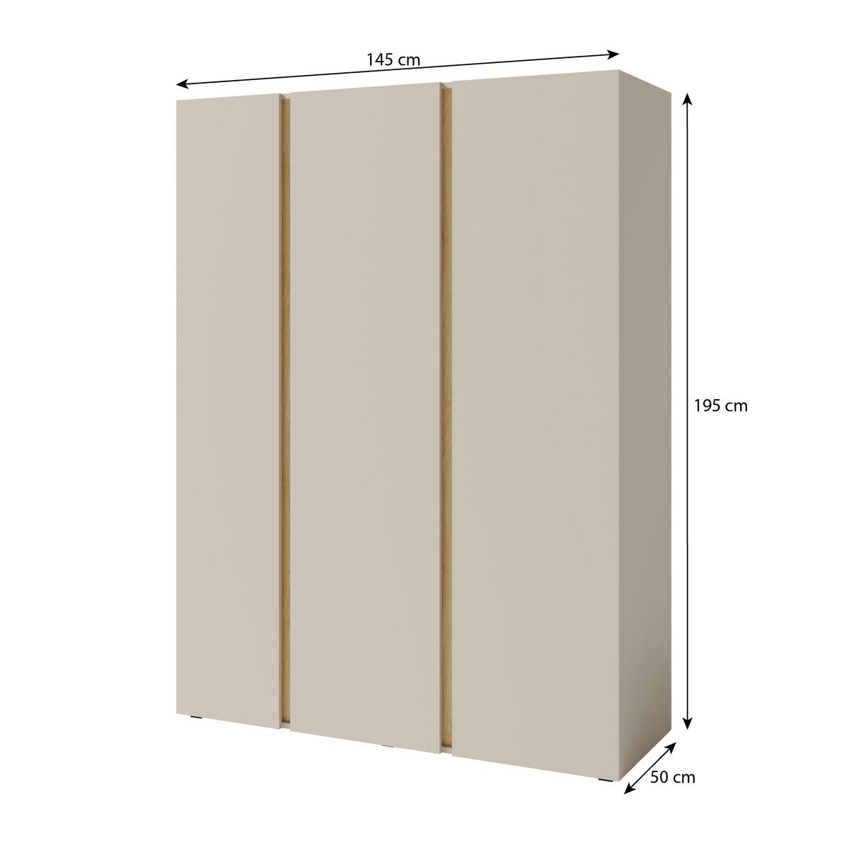 DREHTÜRENSCHRANK Lico mit 3 Türen, Beige Sand - Beige, Holzwerkstoff (145/195/50cm) - Beautysofa
