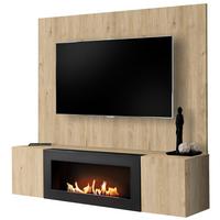 TV-LOWBOARD Eiche Jackson 160 cm hängend, Set inklusive Ethanol Kamin und Wandpaneel - Eichefarben, Holzwerkstoff (160/158/40cm) - Inn.Furn