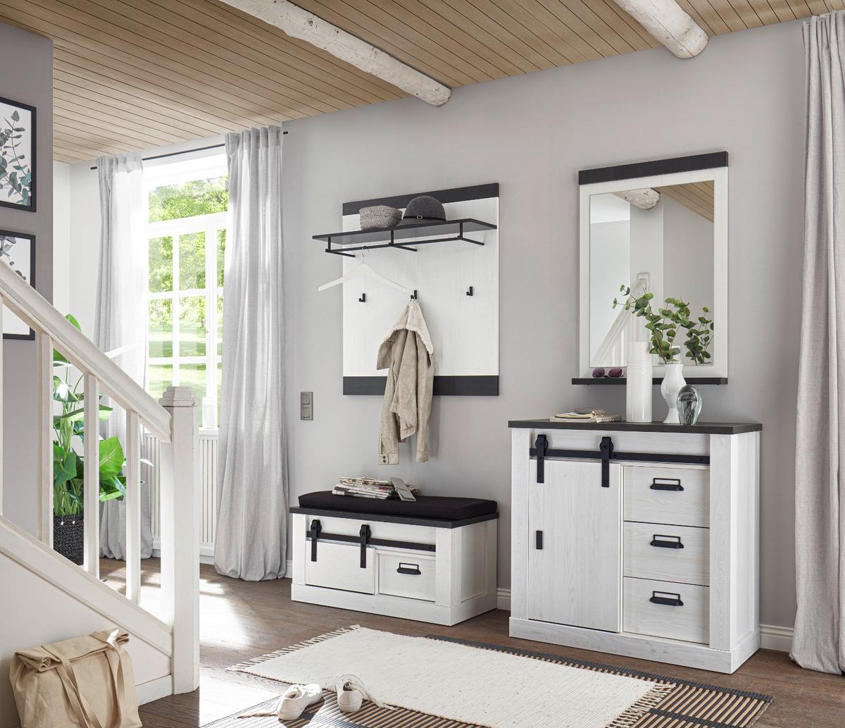 GARDEROBENBANK weiß Pinie, anthrazit Landhaus, Flur Sitzbank 93 x 46 cm - Anthrazit/Weiß, Holzwerkstoff/Metall (93/46/43cm) - Furn.Design