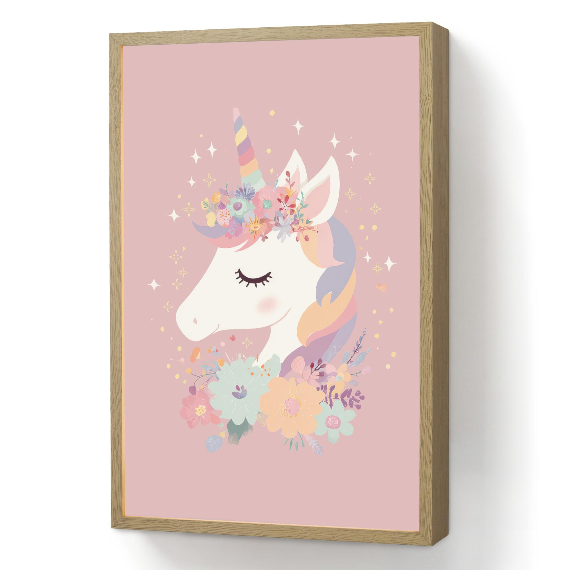 NACHTTISCHLAMPE MIT AKKU Einhorn - Rosa - Blumen 40x60 cm - Rosa, Holzwerkstoff (8/40/60cm) - OnlyWow