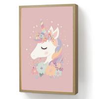 WANDLEUCHTE MIT AKKU Einhorn - Rosa - Blumen 40x60 cm - Rosa, Holzwerkstoff (40/60/8cm) - OnlyWow