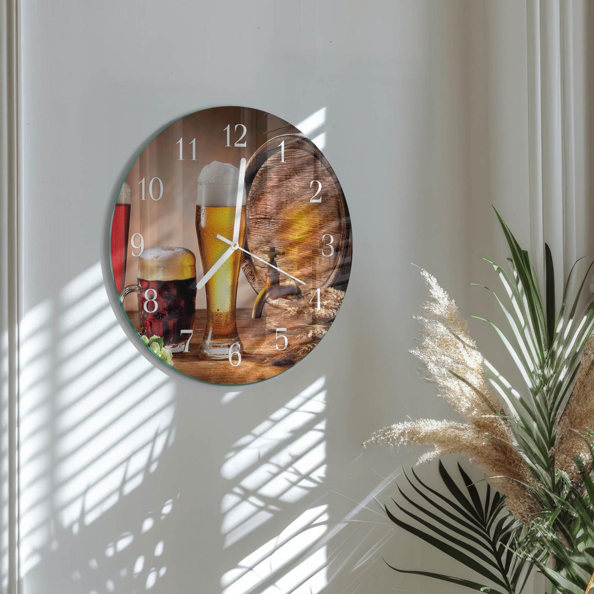 WANDUHR aus Glas Ø30 cm - Bierfass - Braun, Glas (30/30/0.4cm) - TULUP