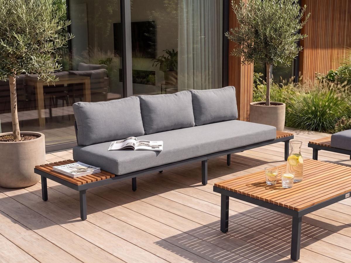 GARTENSOFA 3-Sitzer Akazienholz Dunkelgrau Fivizzano - Dunkelgrau/Braun, Holz (266/78/69cm) - Beliani