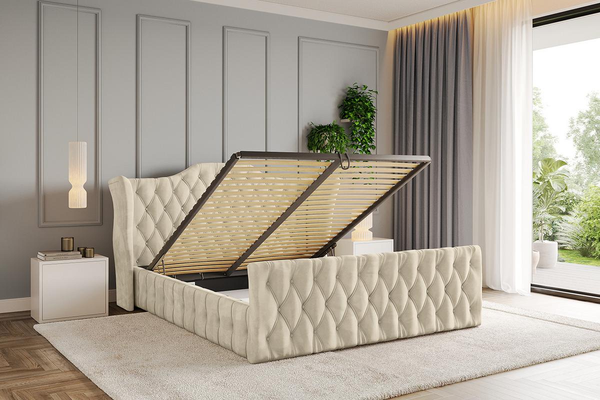 POLSTERBETT mit Bettkasten, Fußteil und Lattenrost, Boxbett ohne Matratze - MODY-Z 120x200 Beige - Ecru, Holzwerkstoff/Textil (120/200cm) - ALTDECOR