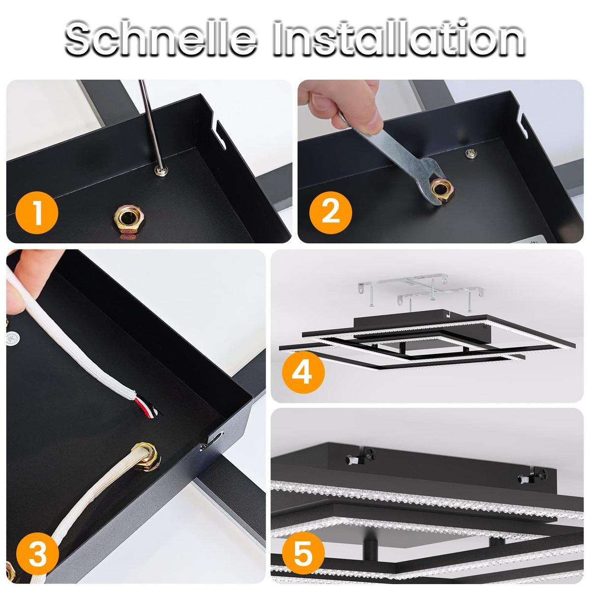 LED-DECKENLEUCHTE Rabenfluch 54.0/7.5/54.0 cm - Schwarz, Metall (54/54/7.5cm) - ZMH