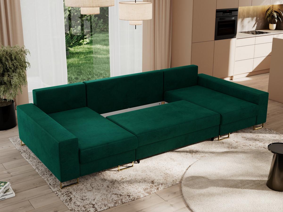 WOHNLANDSCHAFT DORIAN U Velvet Dunkelgrün - Dunkelgrün/Goldfarben, Textil/Metall (312/85/138cm) - MKS
