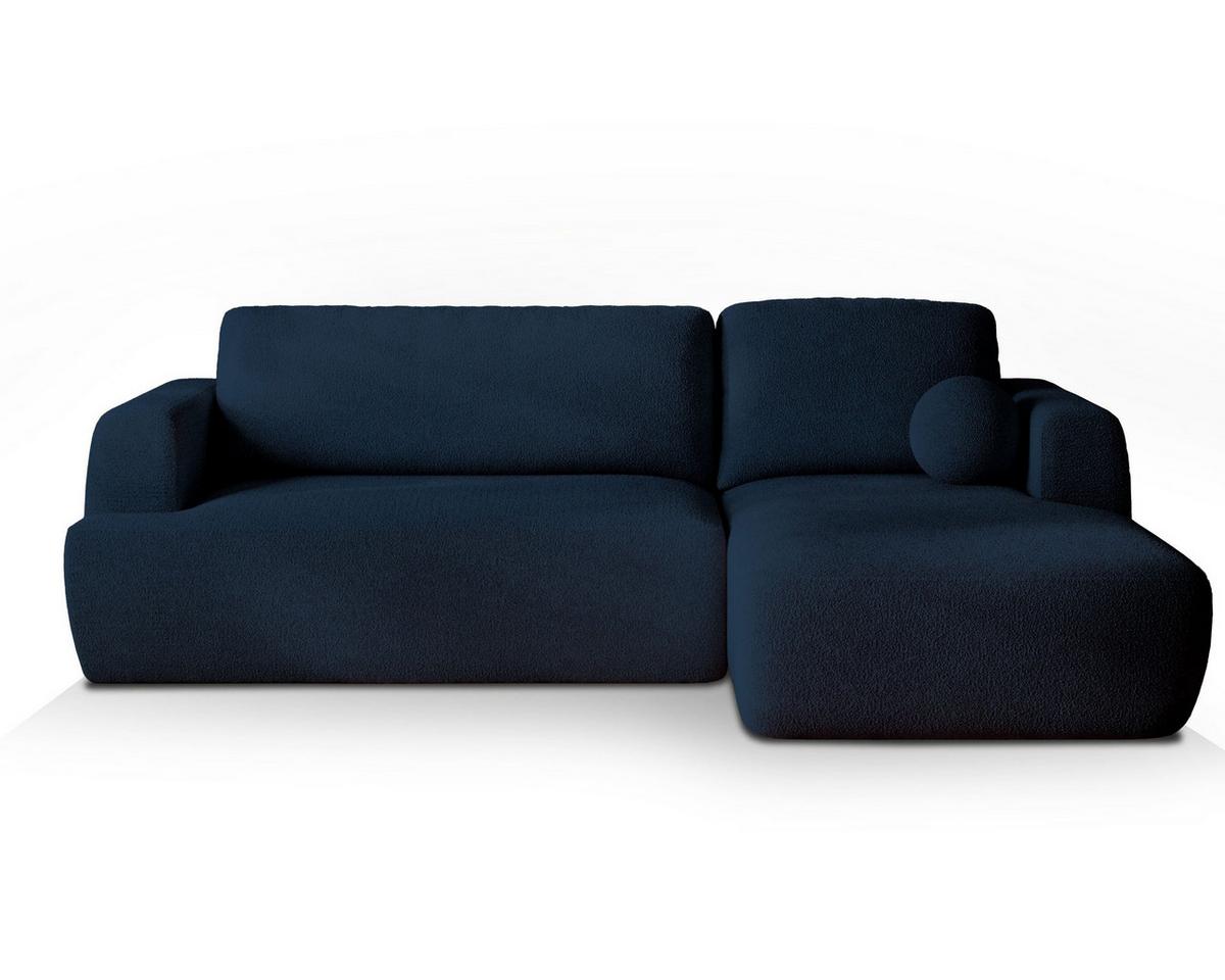ECKSOFA SENTI N R-S Blau Boucle-Stoff mit Schlaffunktion - Blau/Schwarz, Holz/Kunststoff (246/148cm) - MASSENO