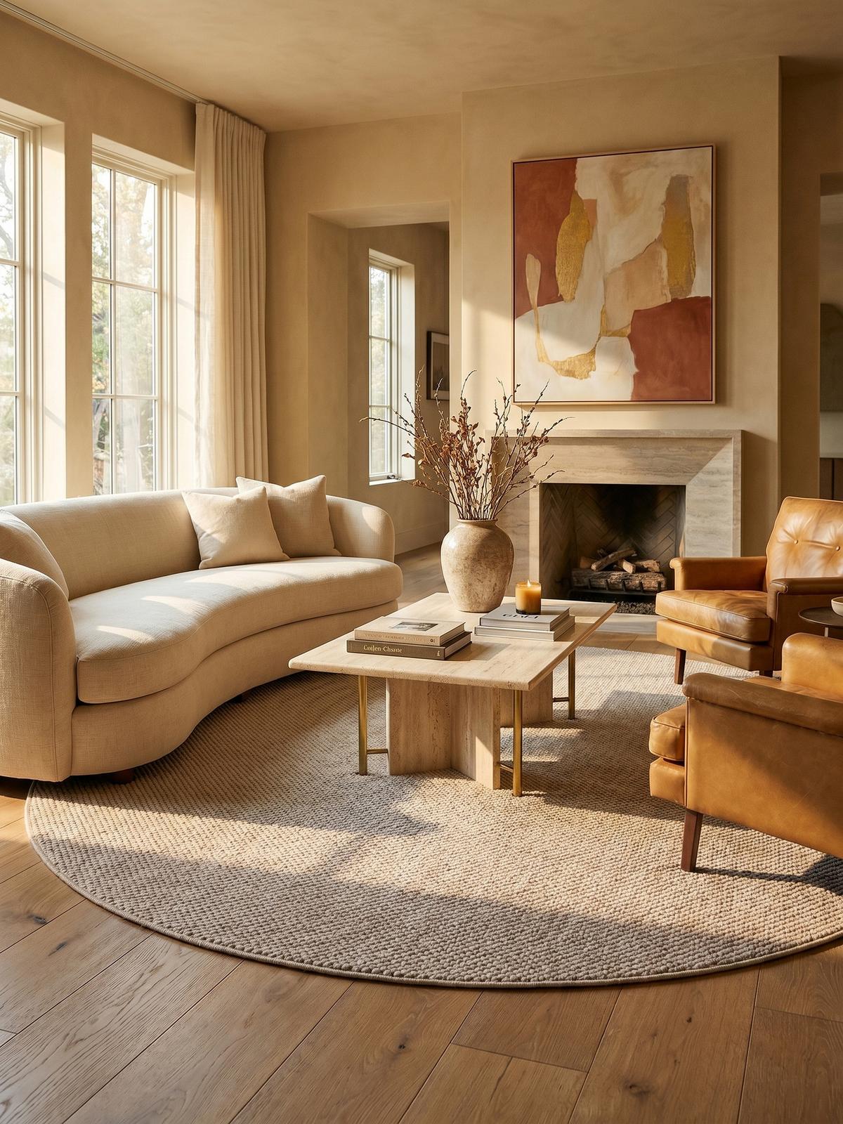 TEPPICH Flachgewebe LANGAU in Beige, meliert, Ø 200 cm - Beige, Textil (200/200cm) - KADIMA DESIGN