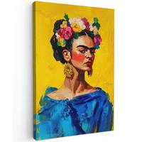 LEINWANDBILD Frida Kahlo - Frau - Gelb - Blau - Blumen Deko Wohnzimmer 20x30 cm - Gelb, Textil (20/30cm) - MuchoWow