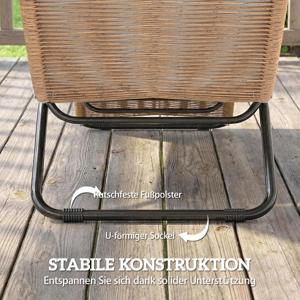RATTAN-SONNENLIEGE Stahl PE-Rattan Cremeweiß - Creme/Weiß, Textil/Metall (57/80/175cm) - Outsunny