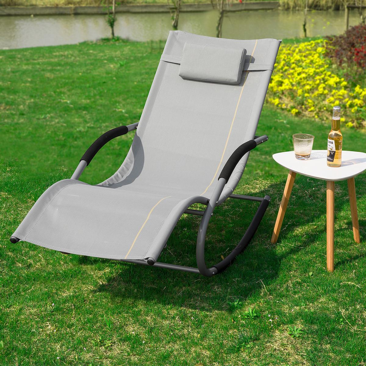 SONNENLIEGE mit Kopfkissen, Gartenliege bis 150kg, Hellgrau - Grau, Metall (63/87/150cm) - SoBuy