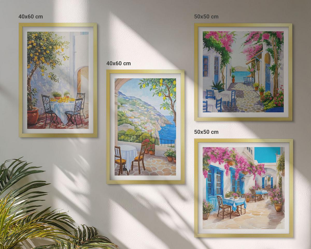 BILDER SET 4er Set - 50x50 cm & 40x60 cm Goldrahmen - Charmante Straßen mit Pflanzen - Goldfarben, Kunststoff (50/50cm) - TULUP
