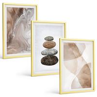 BILDER SET 3er Set - 40x60 cm Goldrahmen - Abstrakte Pastellformen - Goldfarben, Kunststoff (40/60cm) - TULUP