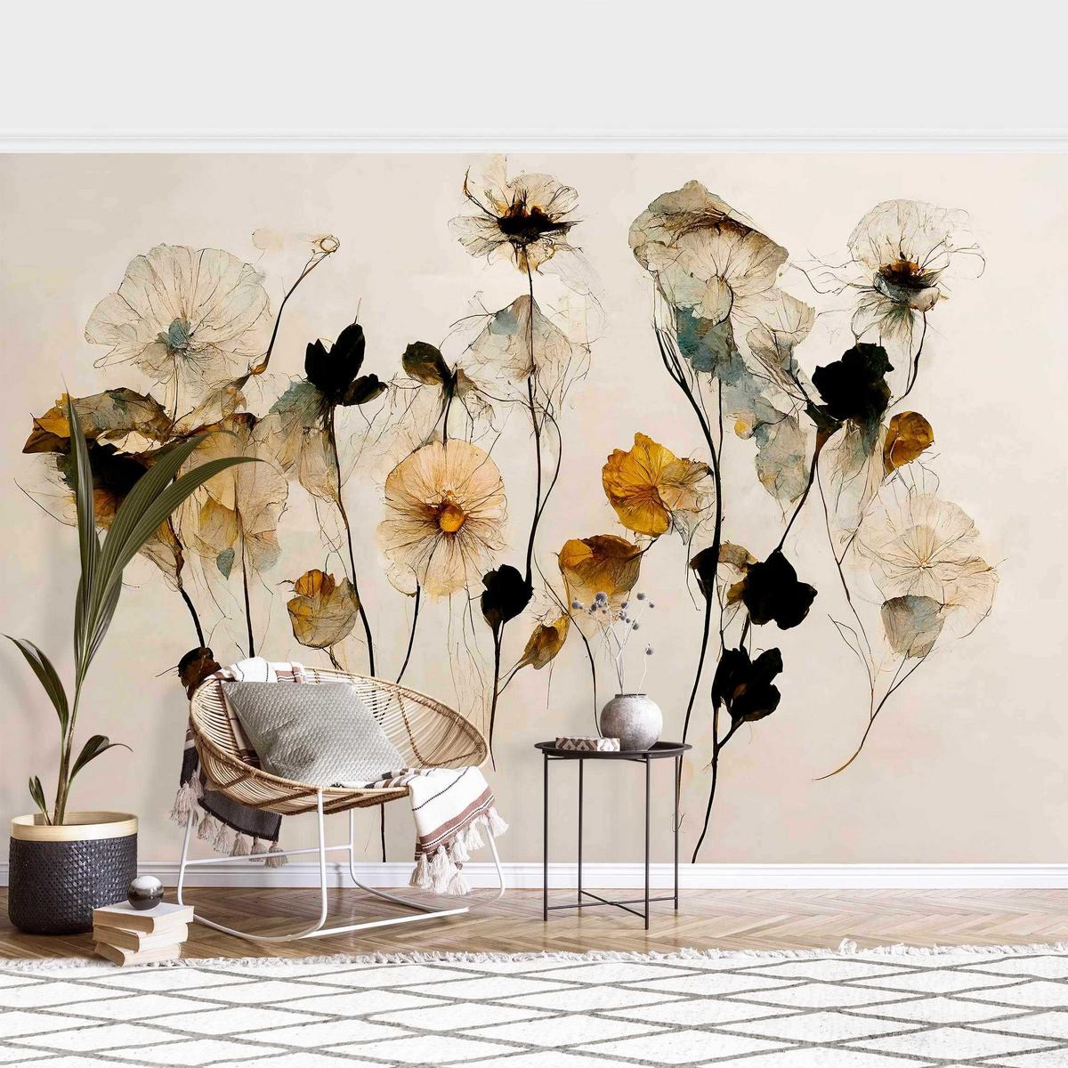 FOTOTAPETE Warme Blüten 288/190 cm - Eichefarben, Papier (288/190cm) - Bilderwelten