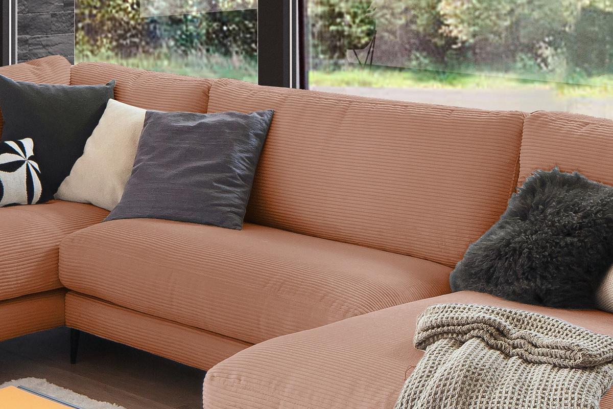 WOHNLANDSCHAFT CARA Braun Cord - Schwarz/Braun, Textil (341/84/223cm) - KAWOLA
