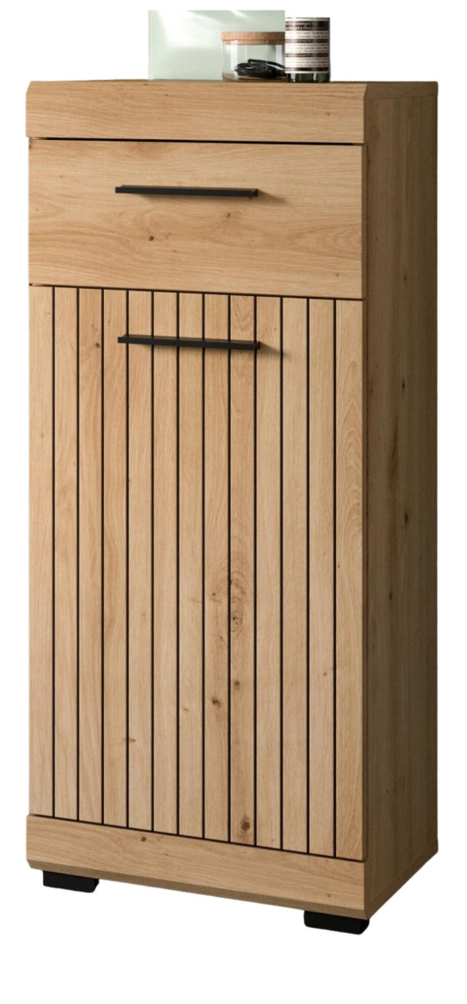 BADKOMMODE Eiche Artisan 37 x 88 cm, Badschrank mit moderner Rillen-Optik - Schwarz/Eiche Artisan, Holzwerkstoff/Kunststoff (37/88/31cm) - Inn.Furn