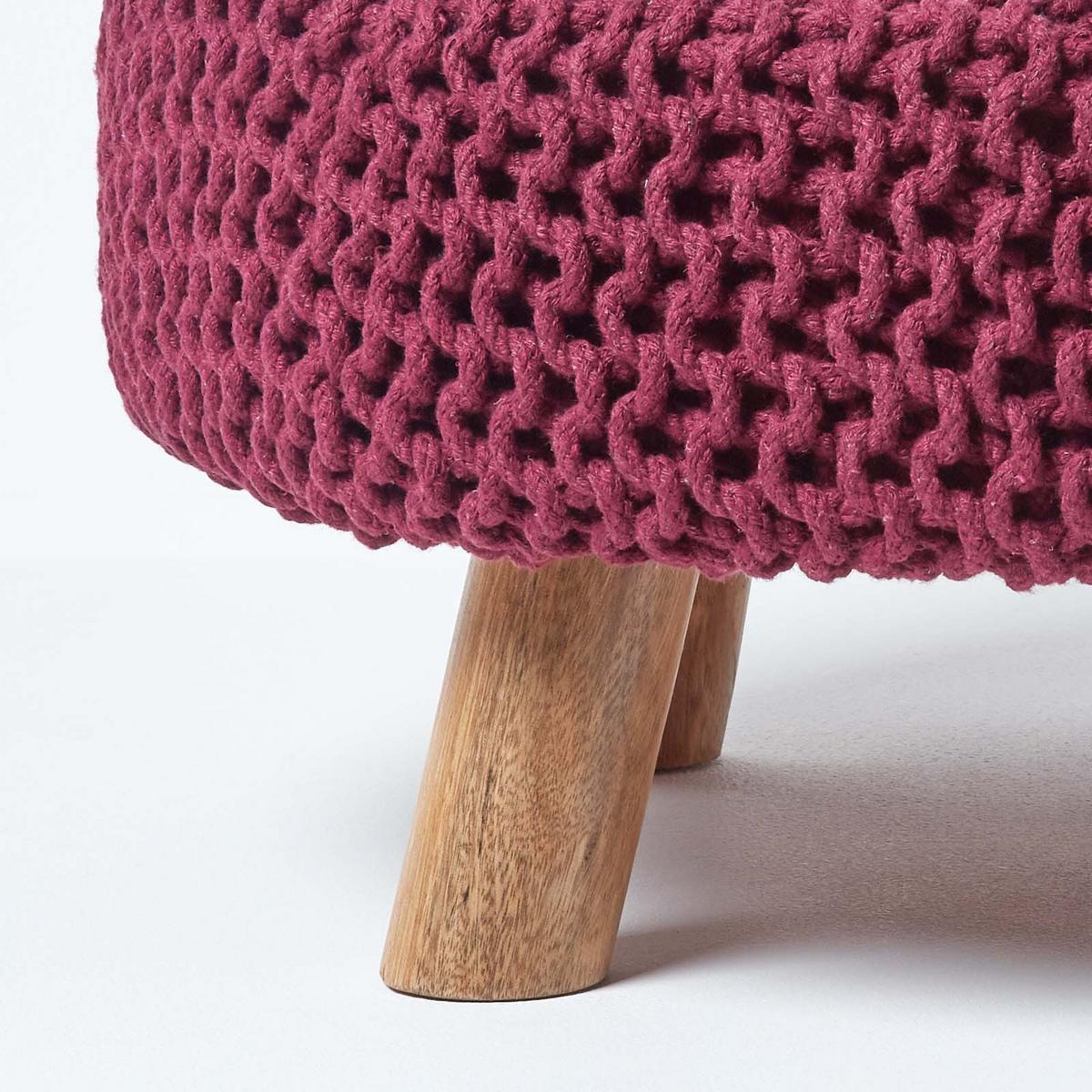 STRICK-HOCKER weinrot, rund 62/62/30 cm - Weinrot, Textil (62/30/62cm) - Homescapes