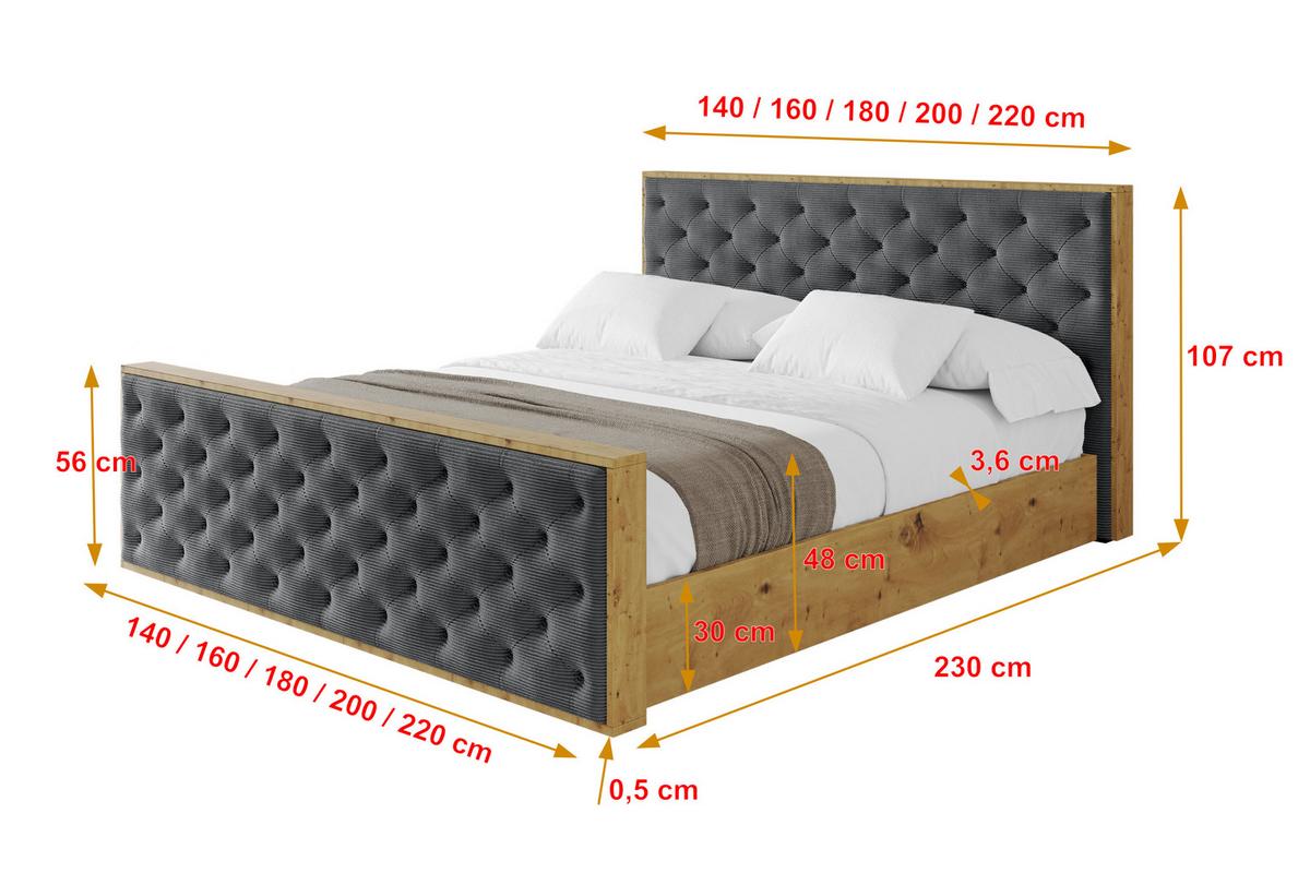 POLSTERBETT mit Bettkasten, Fußteil und Lattenrost, Boxbett mit Matratze H3/H4 - ENZO3-Z 180x200 Dunkelgrau - Anthrazit, Holzwerkstoff/Textil (180/200cm) - ALTDECOR