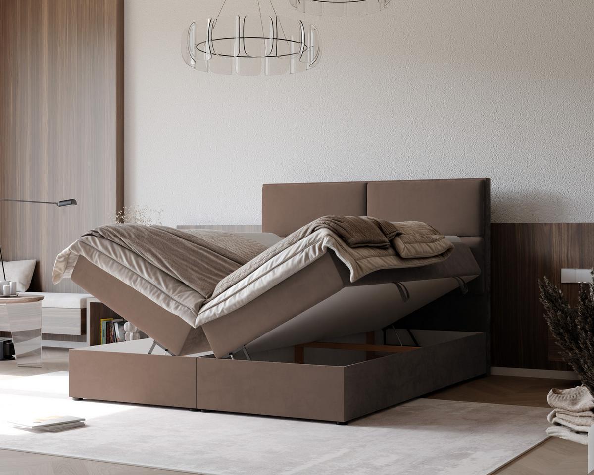 BOXBETT 120x200 cm mit Topper - Braun, Holzwerkstoff/Textil (120/200cm) - Idohome